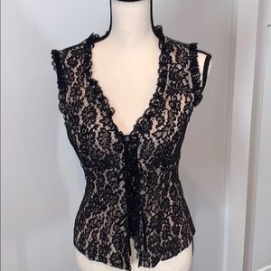 Nanette Lapore Black lace blouse ballet pink